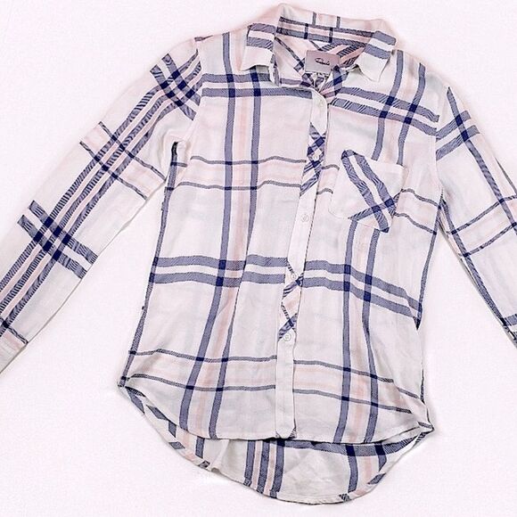 Rails Hunter Plaid Classic Indigo Powder Blush Button Up Flannel Top - Picture 10 of 10